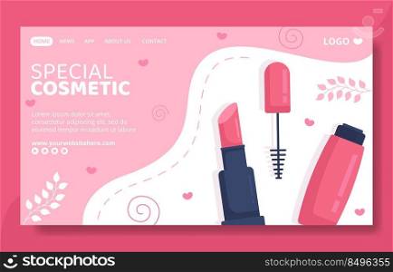 Makeup Cosmetics Collection Social Media Landing Page Template Cartoon Background Illustration