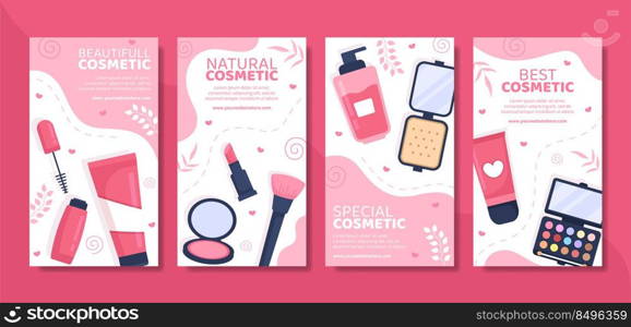 Makeup Cosmetics Collection Social Media Stories Template Cartoon Background Illustration