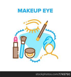 Makeup Eye And Brow Beauty Vector Icon Concept. Makeup Eye With Cosmetics, Eyeliner And Powder For Face Skin, Glamor Eyeshadow And Eyelashes. Fashion Visage Treatment Color Illustration. Makeup Eye And Brow Beauty Vector Concept Color