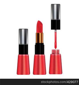 Makeup for lips mockup. Realistic illustration of makeup for lips vector mockup for web. Makeup for lips mockup, realistic style