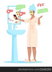Makeup guru semi flat RGB color vector illustration. Beauty blogger with face mask talking to viewers isolated cartoon character on white background. Makeup guru semi flat RGB color vector illustration