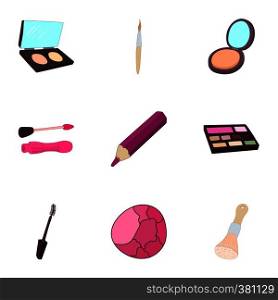 Makeup icons set. Cartoon illustration of 9 makeup vector icons for web. Makeup icons set, cartoon style