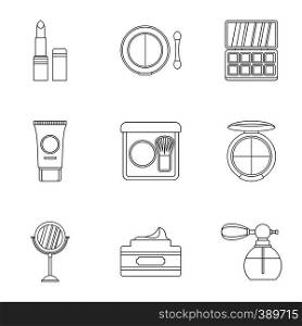 Makeup icons set. Outline illustration of 9 makeup vector icons for web. Makeup icons set, outline style