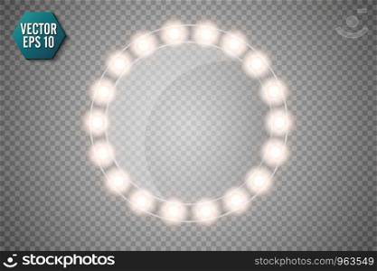 Makeup mirror isolated with gold lights. Vector round frames illustration.. Makeup mirror isolated with gold lights. Vector round frames illustration