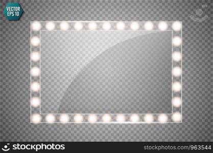 Makeup mirror isolated with gold lights. Vector square frames illustration.. Makeup mirror isolated with gold lights. Vector square frames illustration