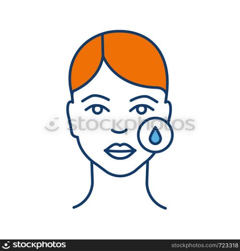 Makeup removal color icon. Skin moisturizing. Skincare. Neurotoxin injection preparation. Cosmetic procedure. Facial rejuvenation. Using hyaluronic acid. Isolated vector illustration. Makeup removal color icon