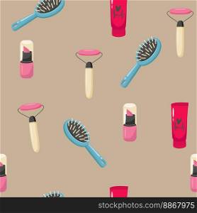 Makeup seamless pattern. Illustrations of different cosmetics. Lipstick and pomade glamour vector background. Makeup seamless pattern. Illustrations of different cosmetics. Lipstick and pomade glamour vector background.