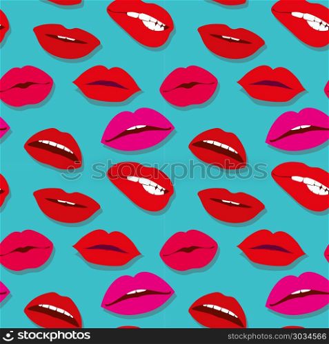 Makeup seamless pattern with lips. Makeup and cosmetics seamless pattern with red woman lips. Flat sexy lips fashion background vector