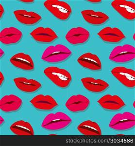 Makeup seamless pattern with lips. Makeup and cosmetics seamless pattern with red woman lips. Flat sexy lips fashion background vector
