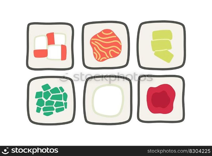 Maki rolls assortment semi flat colour vector object. Sushi set from japanese restaurant menu. Editable cartoon style icon on white. Simple spot illustration for web graphic design and animation. Maki rolls assortment semi flat colour vector object