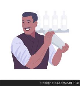 Making a perfect cocktail isolated cartoon vector illustrations. Beautiful bartender holding shaker in hands and making cocktail, beverage preparation, people lifestyle vector cartoon.. Making a perfect cocktail isolated cartoon vector illustrations.