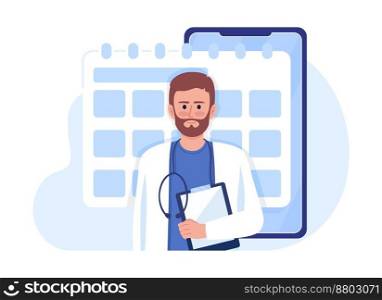 Making appointment with doctor flat concept vector illustration. Scheduling visit. Editable 2D cartoon characters on white for web design. Creative idea for website, mobile, presentation. Making appointment with doctor flat concept vector illustration