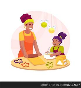 Making Christmas cookies isolated cartoon vector illustration. Mom and daughter enjoying Christmas cookies preparation, winter holiday celebration, festive days at home vector cartoon.. Making Christmas cookies isolated cartoon vector illustration.