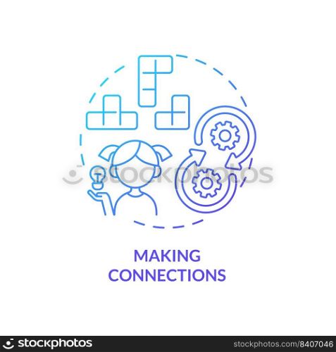 Making connections blue gradient concept icon. Basic life skill for kid abstract idea thin line illustration. Solving problems. Flexible thinking. Isolated outline drawing. Myriad Pro-Bold font used. Making connections blue gradient concept icon