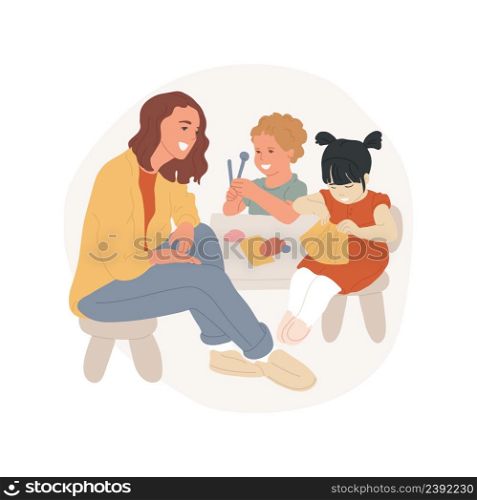 Making crafts isolated cartoon vector illustration Toddler creative development, make art using different materials, kids crafts, daycare center activity, early childhood vector cartoon.. Making crafts isolated cartoon vector illustration