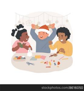 Making crafts together isolated cartoon vector illustration. Happy kids making xmas homemade crafts, holiday preparation, Christmas time together with friends, festive days vector cartoon.. Making crafts together isolated cartoon vector illustration.