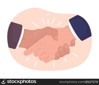 Making deal 2D vector isolated illustration. Two businessmen. Etiquette flat hand gesture on cartoon background. Meeting and greeting colourful editable scene for mobile, website, presentation. Making deal 2D vector isolated illustration