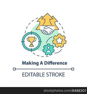 Making difference concept icon. Organizational culture abstract idea thin line illustration. Achieving goal together. Isolated outline drawing. Editable stroke. Arial, Myriad Pro-Bold fonts used. Making difference concept icon