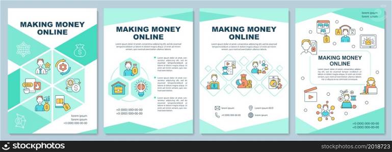 Making money online brochure template. Freelance job. Flyer, booklet, leaflet print, cover design with linear icons. Vector layouts for presentation, annual reports, advertisement pages. Making money online brochure template
