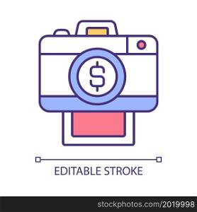 Making money with photography RGB color icon. Photographer career. Selling photos. Profitable profession. Earning extra cash. Isolated vector illustration. Simple filled line drawing. Editable stroke. Making money with photography RGB color icon