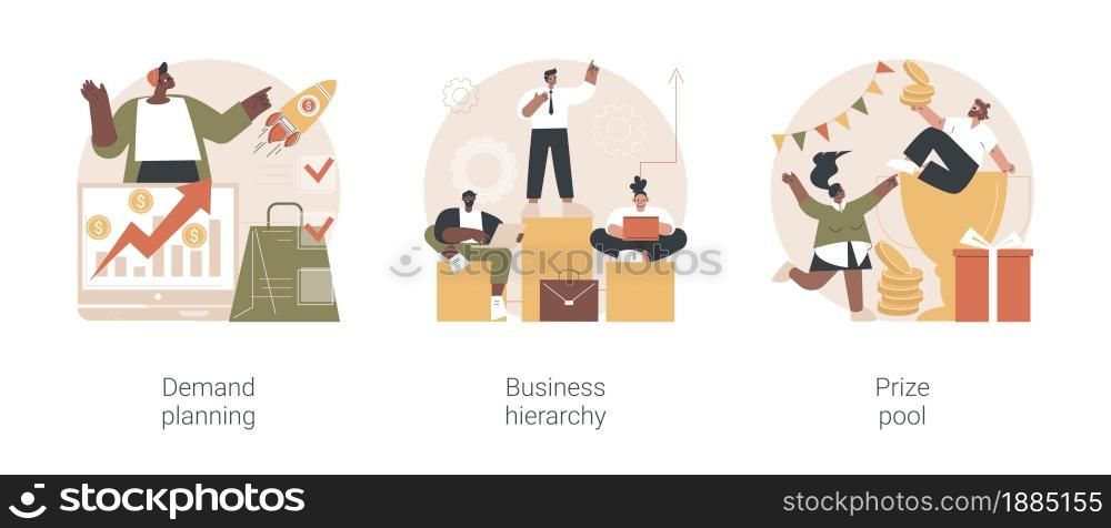 Making profit abstract concept vector illustration set. Demand planning, business hierarchy, prize pool, corporate ladder, digital sales forecast, finance management, promotion abstract metaphor.. Making profit abstract concept vector illustrations.