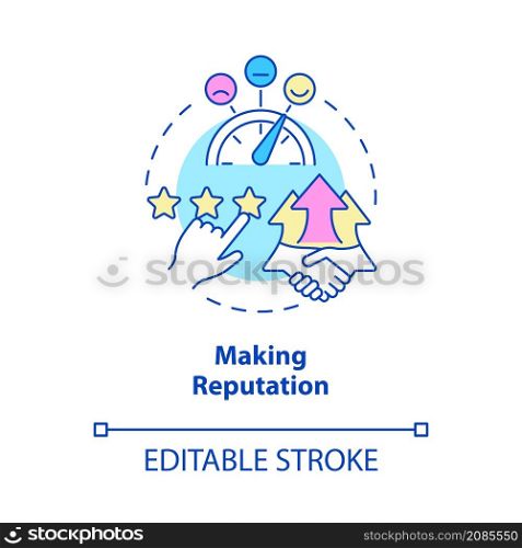 Making reputation concept icon. Customer service benefits abstract idea thin line illustration. Isolated outline drawing. Editable stroke. Roboto-Medium, Myriad Pro-Bold fonts used. Making reputation concept icon