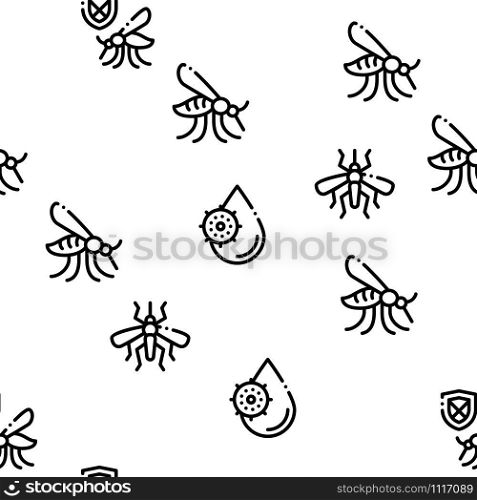 Malaria Illness Dengue Seamless Pattern Vector Thin Line. Illustrations. Malaria Illness Dengue Seamless Pattern Vector