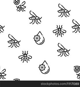 Malaria Illness Dengue Seamless Pattern Vector Thin Line. Illustrations. Malaria Illness Dengue Seamless Pattern Vector