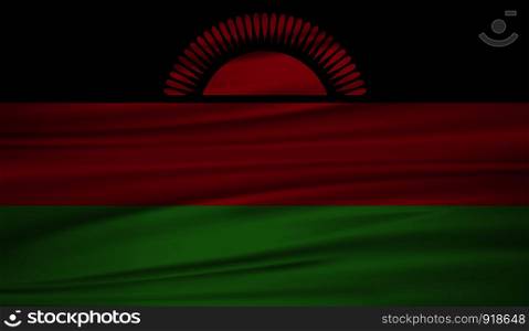 Malawi flag vector. Vector flag of Malawi blowig in the wind. Malawi flag background with cloth texture. EPS 10.