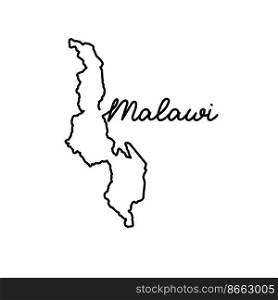 Malawi outline map with the handwritten country name. Continuous line drawing of patriotic home sign. A love for a small homeland. T-shirt print idea. Vector illustration.. Malawi outline map with the handwritten country name. Continuous line drawing of patriotic home sign