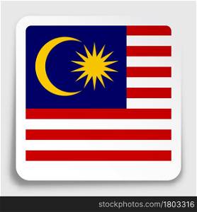 malaysia flag icon on paper square sticker with shadow. Button for mobile application or web. Vector