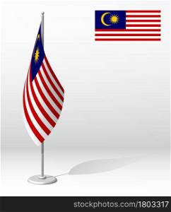 malaysia flag on flagpole for registration of solemn event, meeting foreign guests. National independence day of malaysia. Realistic 3D vector on white