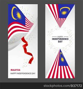 Malaysia Happy independence day Confetti Celebration Background Vertical Banner set