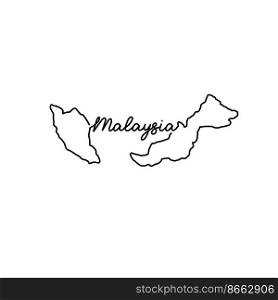Malaysia outline map with the handwritten country name. Continuous line drawing of patriotic home sign. A love for a small homeland. T-shirt print idea. Vector illustration.. Malaysia outline map with the handwritten country name. Continuous line drawing of patriotic home sign