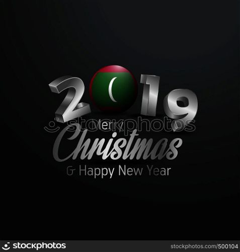 Maldives Flag 2019 Merry Christmas Typography. New Year Abstract Celebration background