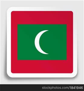 Maldives flag icon on paper square sticker with shadow. Button for mobile application or web. Vector