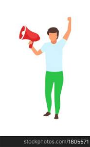 Male activist with loudspeaker semi flat color vector character. Full body person on white. Demanding justice and freedom isolated modern cartoon style illustration for graphic design and animation. Male activist with loudspeaker semi flat color vector character