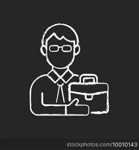 Male adult chalk white icon on black background. Middle-aged man. Midlife reevaluation. Fully developed and mature person. Physical, intellectual maturity. Isolated vector chalkboard illustration. Male adult chalk white icon on black background