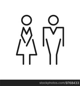 Male and female avatars on bathroom and restroom isolated outline icon. Vector toilet sign, letters M and W on water closet door, WC room symbol. Lady and gentleman symbols, male and female toilet. People and M W sign, man and woman toilet emblem