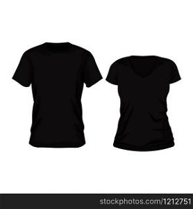 Male and female clean black shirts, isolated on background.
