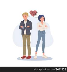Male and female couple feuding and looking away. breack up, end of relationship. Vector illustration.