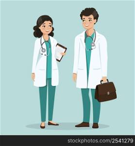 Male and female doctors talking about a patient. Medicine workteam