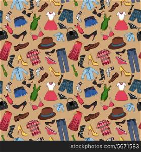 Male and female fashion clothes seamless pattern vector illustration