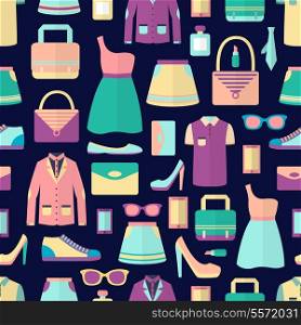 Male and female fashion stylish casual shopping accessory seamless pattern vector illustration