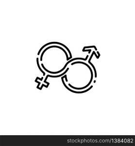 Male and female, gender, sex symbol or symbols of men and women icon line flat on isolated white background. EPS 10 vector. Male and female, gender, sex symbol or symbols of men and women icon line flat on isolated white background. EPS 10 vector.
