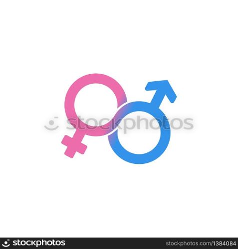 Male and female, gender, sex symbol or symbols of men and women icon flat in blue and pink on isolated white background. EPS 10 vector.. Male and female, gender, sex symbol or symbols of men and women icon flat in blue and pink on isolated white background. EPS 10 vector
