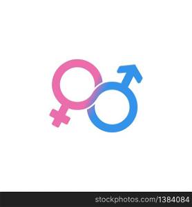 Male and female, gender, sex symbol or symbols of men and women icon flat in blue and pink on isolated white background. EPS 10 vector.. Male and female, gender, sex symbol or symbols of men and women icon flat in blue and pink on isolated white background. EPS 10 vector