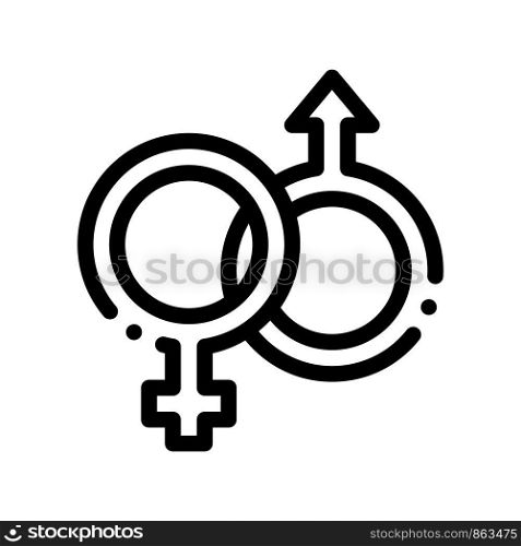 Male And Female Gender Sign Wedding Vector Icon Thin Line. Gender Mark Wedding Element Linear Pictogram. Party Preparation And Marriage Template Monochrome Contour Concept Illustration. Male And Female Gender Sign Wedding Vector Icon