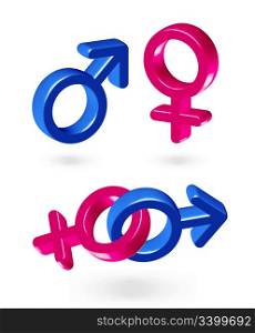Male and female gender symbols, isolated on white background.
