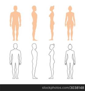 Male and female human vector silhouettes. Male and female human vector silhouettes. Man and woman bodies illustration